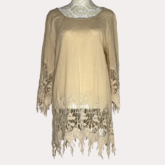 Soft Surroundings Crochet Lace Tunic Top Blouse Beige S bv - Picture 1 of 8